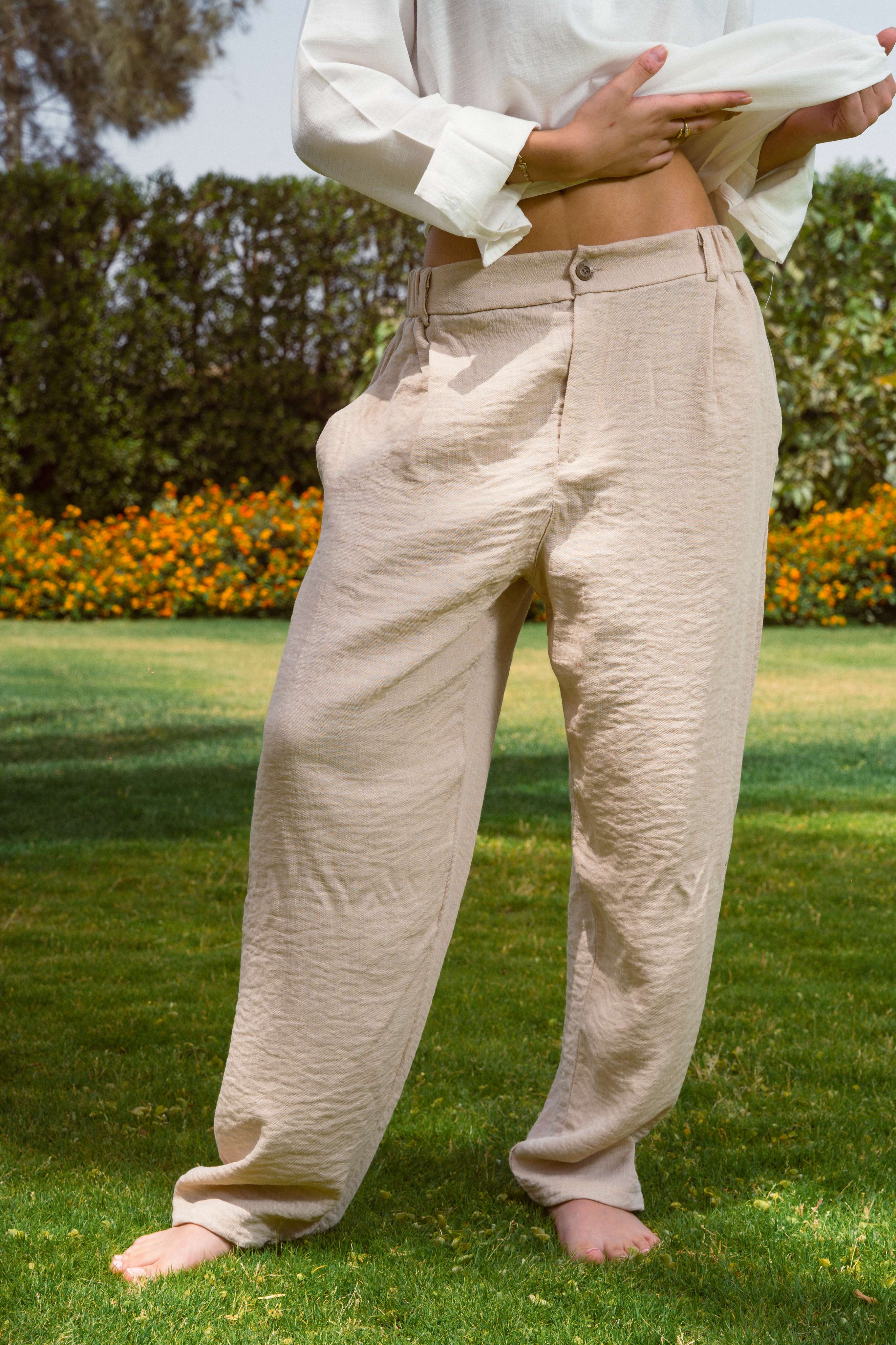 Beige Linen Pants